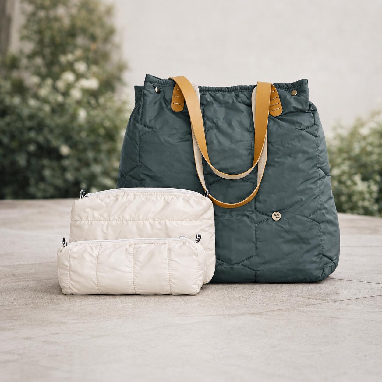 Yeşil Kapitone Organizer Tote Çanta - Görsel 2