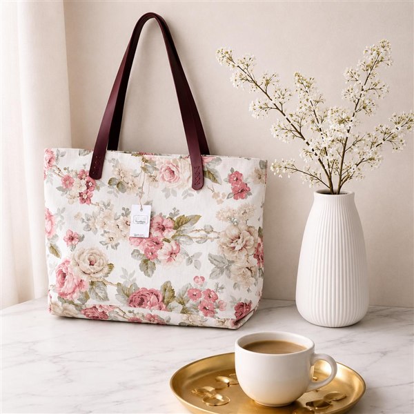 Çiçek Desenli Romantik Tote Çanta