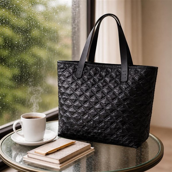 Siyah Kapitone Organizer Tote Çanta