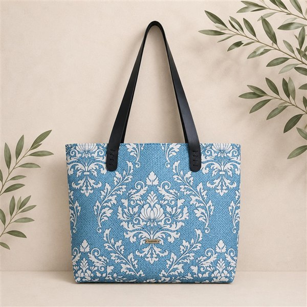 Mavi Çiçek Desenli Duck Tote Çanta